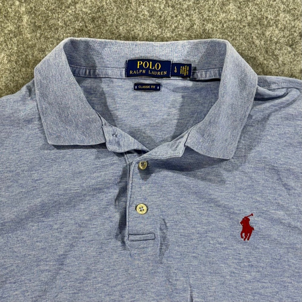 Polo Ralph Lauren Mens Large Classic Fit Blue Short Sleeve Stretch Polo Shirt‎